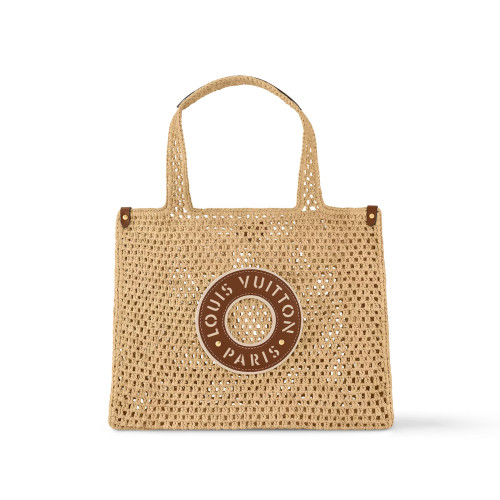 NIGO Louis Vuitton ONTHEGO Women's Solid Color Letter Logo Leather Patch Natural Raffia Shopper Handbag Tote Bag Bags #nigo75397