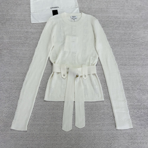 NIGO Chanel Women's Spring/Fall Casual Lightweight Solid Color Crew Neck Cashmere Tie Front Pullover Sweater #nigo79231