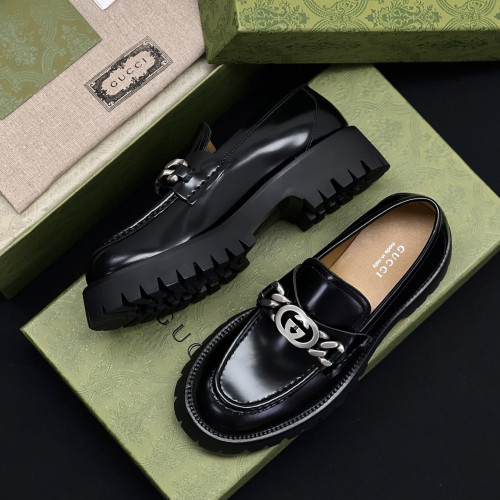 NIGO Gucci Women's Spring and Summer Solid Color Leather Round Head Over-Toe Loafers Shoes #nigo75423