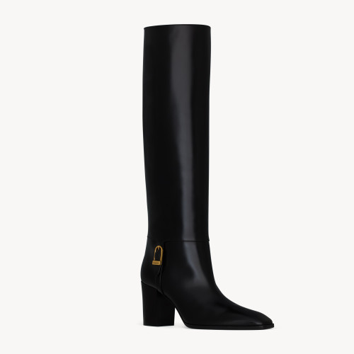 NIGO Saint Laurent JULIA Women's Fall/Winter Solid Color Fashion Classic Leather Knee-High Boots, Chunky Heel Shoes Heel Height 7cm Boot Shoes #nigo79217
