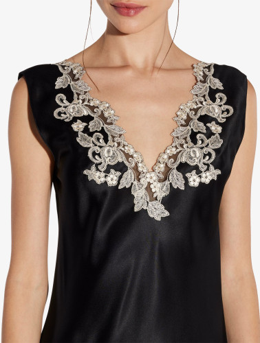 NIGO Laperla Women's Summer Lace Embroidery V-Neck Solid Color Silk Blend Sexy Mid-Length Sleeveless Pyjama Dresses Ngvp #nigo1819