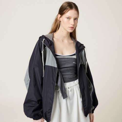 NIGO MiuMiu Women's Spring/Summer Striped Color-Block Logo Zipper Hooded Oversized Short Jacket #nigo81594
