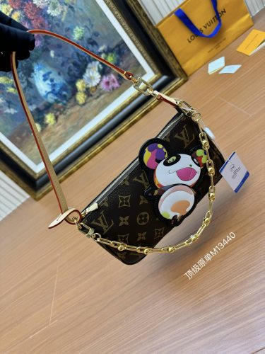 NIGO Louis Vuitton Women's Pochette Accessoires Handbag Logo Full Printed Solid Color Cowhide Casual Shoulder Bag Bags #nigo75414