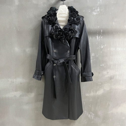 NIGO Chanel Women's Camellia Lapel Autumn/Winter Fashion Tie-Front Turkish Deer-Print Leather Jacket Ngvp #nigo2583