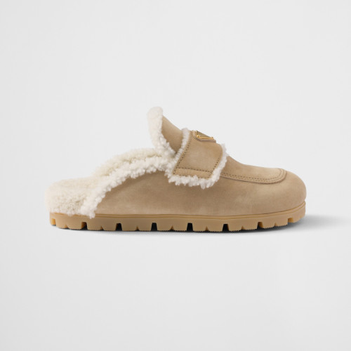 NIGO Prada Women's Fall/winter Casual Round Toe Slip On Fleece Lined Triangular Logo Birkenstock Style Slippers Shoes #nigo79271