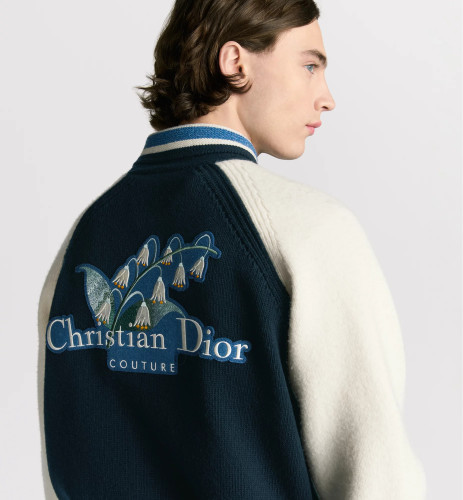 NIGO Dior Men's Spring/Fall Vintage College-Style Color-Block Wool Sweater with Floral Embroidery Plain-Knit Long-Sleeve Oversized Cardigan #nigo81595