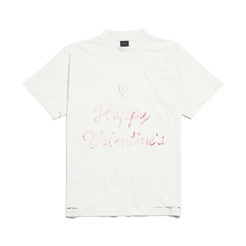 NIGO Balenciaga Lipstick Valentines Women's Faded Washed White Black Vintage Plain Knit Silhouette T-shirt Fashion Casual Versatile T-shirt #nigo76611