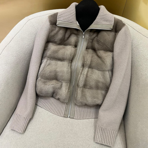 NIGO Loro Piana Women's Fall/Winter Mink-Collar Cashmere Solid-Color Zipper Long-Sleeve Knit Puffer Down Jacket #nigo81738