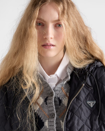 NIGO Prada Women's Lightweight Quilted Re-Nylon Jacket Logo Print Zipper Long Sleeve Solid Color Hooded Jacket #nigo81724