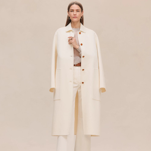 NIGO Hermes Women's Spring/Fall/Winter Reversible Solid-Color Collared Single-Breasted Tie-Front Cashmere Wrap Coat Straight-Cut Jacket #nigo81737