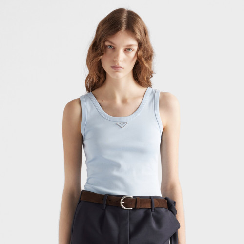 NIGO Prada Women's Summer Solid Color Metal Triangle Logo Logo Cotton Camisole Tank Top #nigo76588