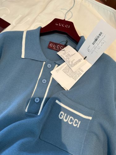 NIGO Gucci Men's Spring And Summer Logo Embroidery Mulberry Silk Cotton Solid Color Short Sleeve Lapel Polo Shirt #nigo81175