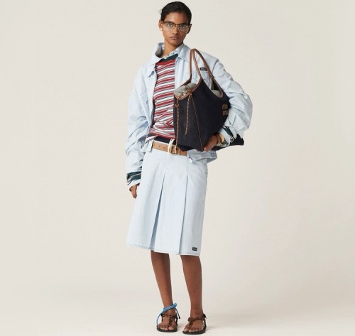 NIGO MiuMiu Women's Chambray Drawstring Hem Jacket Logo Spring Autumn Solid Color Cotton Loose Zipper Long Sleeve Coat #nigo81188