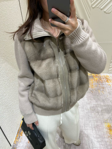 NIGO Loro Piana Women's Fall/Winter Mink-Collar Cashmere Solid-Color Zipper Long-Sleeve Knit Puffer Down Jacket #nigo81738