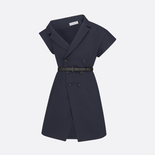 NIGO Dior Women's Summer Asymmetric Slant Shoulder Wool And Silk Belt Solid Color Double Breasted Short Dresses Ngvp #nigo1519