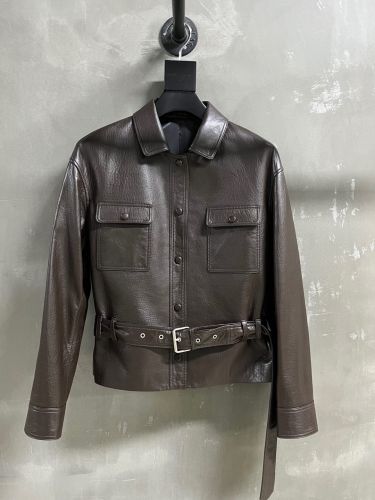 NIGO SAINT LAURENT Women's Fall/Winter Vintage Leather Lapel Tie-Front Single-Breasted Solid Color Short Jacket #nigo81711