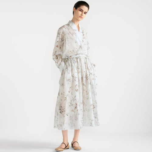 NIGO Dior Women's Summer  White Cotton Multicolour Millefiori Patterned Long Shirt Flared Half Skirt Set Fashionable Elegant Simple Suit Ngvp  #nigo1573