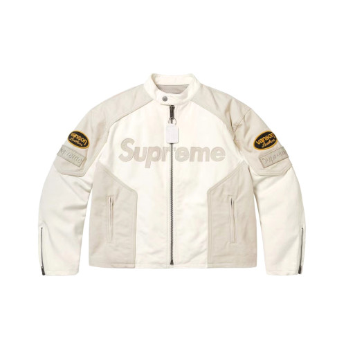 NIGO Supreme x Vanson Leathers x Cordura Men's And Women's Spring/Fall Fashion Casual High Neck Leather Logo Zipper Patchwork American Style Jacket #nigo78582