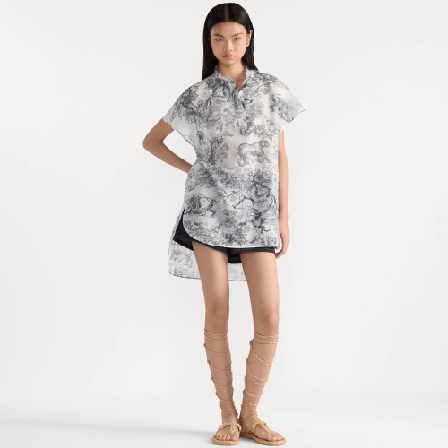 NIGO Dior Dioriviera Long Covered Sleeve Shirt Women's Summer White Cotton Fashion Button Standing Collar Long Top T-Shirt #nigo81235