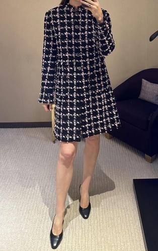 NIGO Chanel Women's Fall/Winter Checkered Stand Collar Wool Blend Button-Up Multi-Color Long Coat Jacket Ngvp #nigo2559