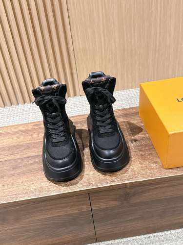 NIGO Louis Vuitton Archlight Women's Leather Lace-Up Fashion Ankle Boots Fall/Winter Solid Color Round Toe Chunky Sole Chelsea Boots Casual Shoes with 6cm Heel Height #nigo81734