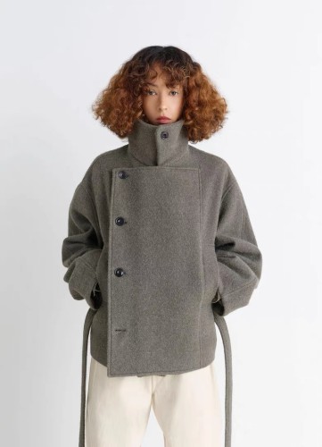 NIGO Lemaire Women's Fall And Winter Gray Lapel Short Large Fashion Trend Elegant Double-breasted Belt Temperament Jacket Ngvp #nigo2625