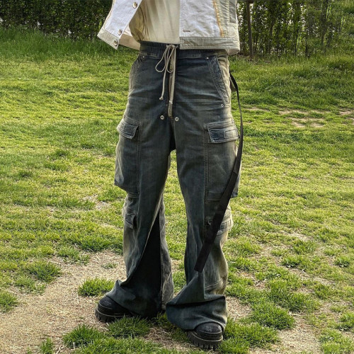 NIGO Rick Owens Men's Four Seasons High Street Wide Leg Loose Washed Casual Gradient Color Straight Pants Jeans Ngvp #nigo1822