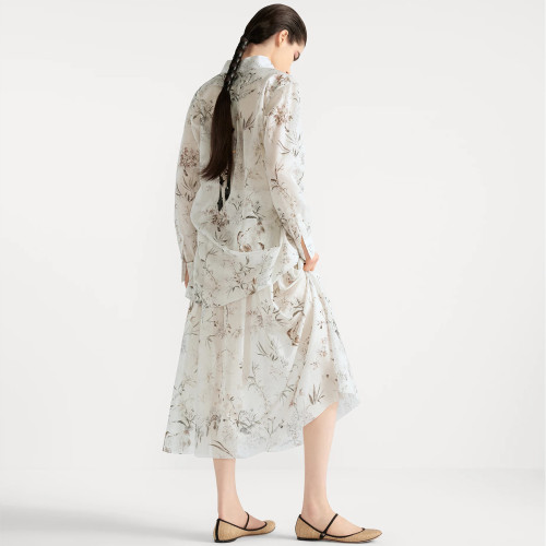 NIGO Dior Women's Summer  White Cotton Multicolour Millefiori Patterned Long Shirt Flared Half Skirt Set Fashionable Elegant Simple Suit Ngvp  #nigo1573