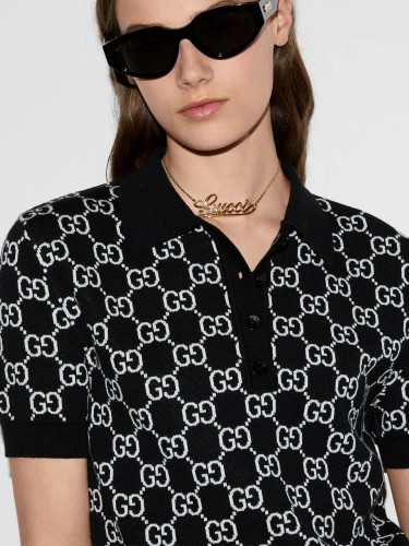 NIGO Gucci Women's Spring/Summer Solid Color Logo Jacquard Short Sleeve Polo Shirt T-Shirt #nigo76578