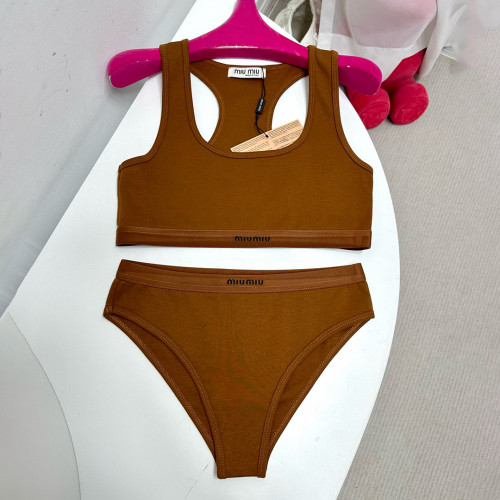NIGO MiuMiu Women's Logo Jacquard Knit Sports Tank Top Cotton Solid Color Swimsuit Triangle Panty Set Suit #nigo81189