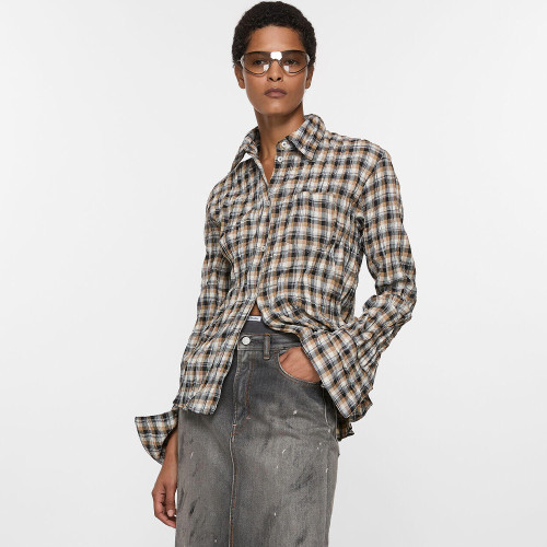 NIGO Acne Studios Women's Spring/Fall Checkered Single-Breasted Color-Blocked Casual Loose-Fit Long-Sleeve Shirt #nigo81593