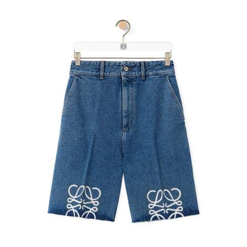 NIGO Loewe Women's Summer Blue Logo Label Straight Button Down Denim Shorts #nigo76583