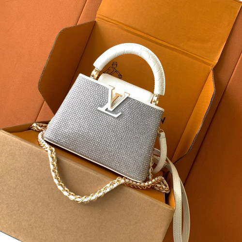 NIGO Louis Vuitton Women's Fashion Classic Crocodile Patterned Handbag With Hand Embedded Diamond Logo Letter Badge Dual-strap Tote Crossbody Bag Shoulder White Bag Bags #nigo79287