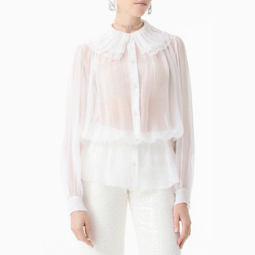 NIGO Chanel Women's Spring And Summer Double C Letter Button Fashion Thin Waisted Lace Collar Long Sleeve Shirt Blouse Top Ngvp #nigo1571