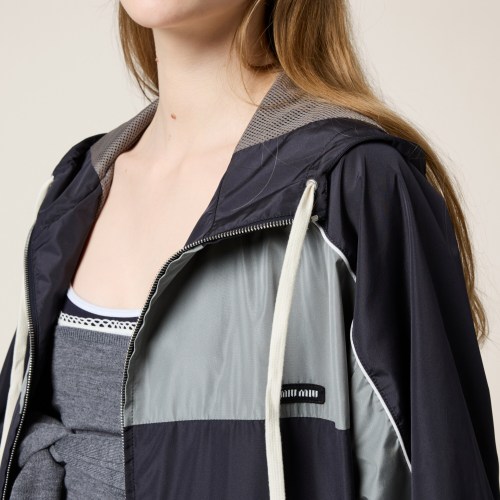 NIGO MiuMiu Women's Spring/Summer Striped Color-Block Logo Zipper Hooded Oversized Short Jacket #nigo81594