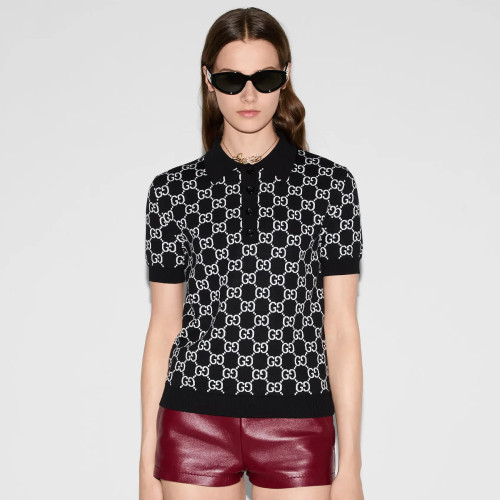 NIGO Gucci Women's Spring/Summer Solid Color Logo Jacquard Short Sleeve Polo Shirt T-Shirt #nigo76578