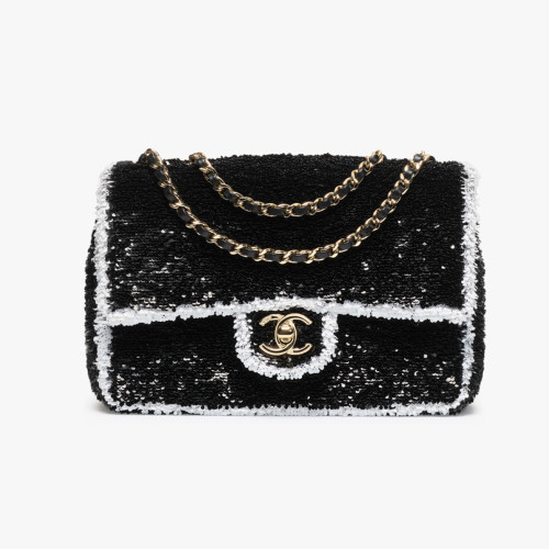 NIGO Chanel Autumn/winter Clutch Bag With Sequins And Gold Metal Accents Black And White Women's Crossbody Chain Bag Stylish Casual Elegant Bags  #Nigo82241A