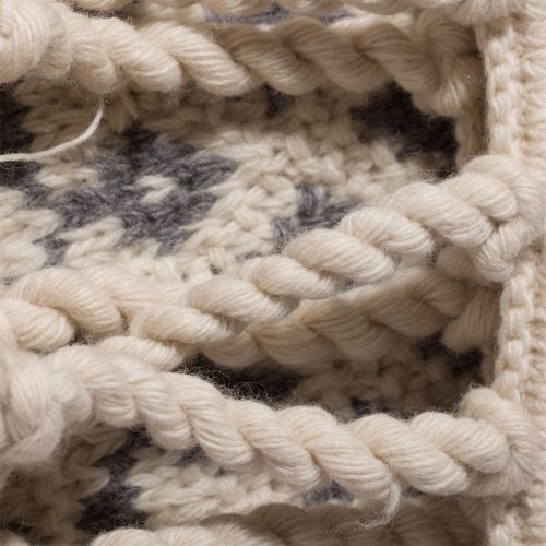 NIGO MiuMiu New AutumnWinter Women's Retro Pattern Scarf Off-white and light gray plaid base with diamond and reddish-brown lines, chunky knotted tassel scarf. #Nigo83193A