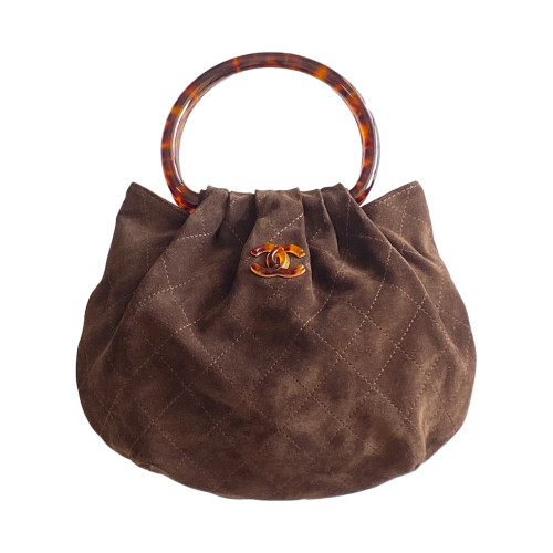 NIGO CHANEL 26C Women's Tortoiseshell Acrylic Handbag with Gold Metallic Ingot Design and Suede Finish #Nigo83224A