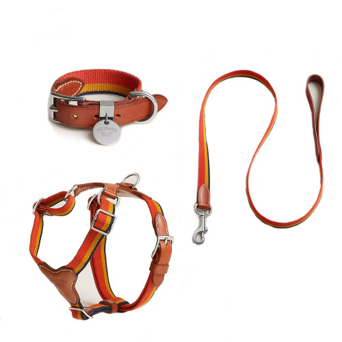 NIGO Hermes Rocabar Dog Harness Slim Dog Leash Trendy Color-block Leather Leash Collar Harness Pet Furniture Accessories Set Home #Nigo82255A