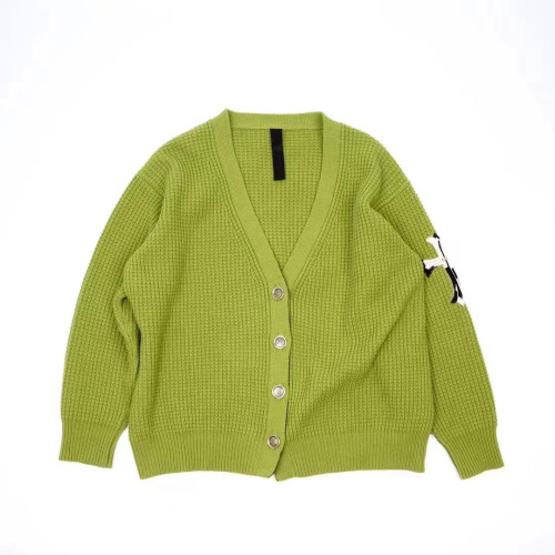 NIGO Chrome Hearts Men's Fall/Winter Avocado Green Waffle-Knit Silver-Button Cardigan Jacket #Nigo82265A