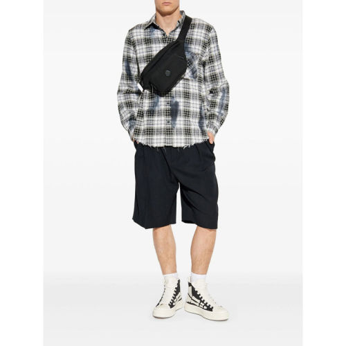 NIGO Amiri Men's Fall/winter Black-and-white Checked Distressed Denim Shirt Collar Single-button Long-sleeve Shirt Jacket #Nigo82269A
