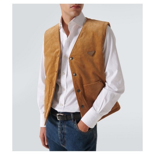 NIGO Prada Men's Cotton Corduroy Vest - Brown Comfortable Fashionable Trendy Casual Sleeveless Vest With Single-button Front #Nigo82281A
