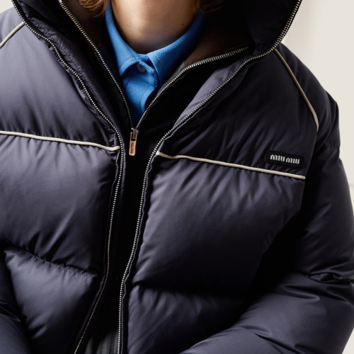 NIGO MiuMiu Tech Pongé Down Jacket Women's Fashion Short Stand Collar Drawstring Down Coat Stylish Casual Jacket #Nigo82278A