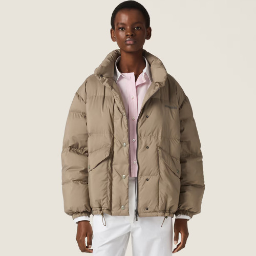 NIGO MiuMiu Women's Mid-Size Quilted Tech Down Jacket for Fall/Winter Sporty Stand Collar Button-Up Short Down Jacket #Nigo82289A