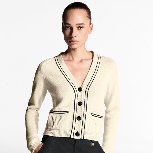 NIGO Louis Vuitton Women's Fall/winter 2025 Collection Blended Long-sleeve V-neck Cardigan 1ahjeb Nautical Series Black & White Fashion Jacquard Single-button Cardigan #Nigo82275A