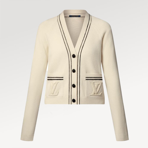 NIGO Louis Vuitton Women's Fall/winter 2025 Collection Blended Long-sleeve V-neck Cardigan 1ahjeb Nautical Series Black & White Fashion Jacquard Single-button Cardigan #Nigo82275A