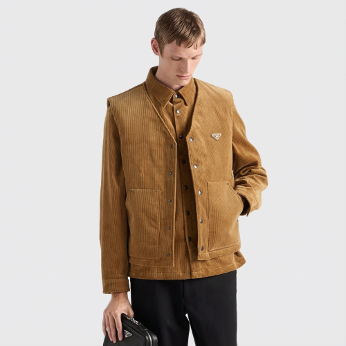 NIGO Prada Men's Cotton Corduroy Vest - Brown Comfortable Fashionable Trendy Casual Sleeveless Vest With Single-button Front #Nigo82281A