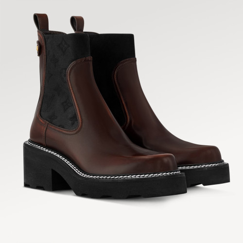 NIGO Louis Vuitton Lv Beaubourg Women's Boots Monogram Pattern Stretch Knit Ankle Boots Fashionable Casual Trend-setting Height-enhancing Short Boots Shoes #Nigo82282A