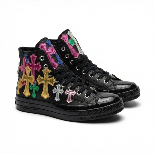 NIGO Chrome Hearts x Converse collaboration Handmade custom design Leather cross pattern Ankle boots Shoes #nigo82546A